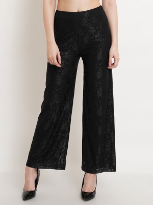 POPWINGS Flared Women Black Trousers