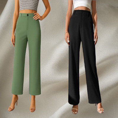 KARIMA INETERNATIONAL Regular Fit Women Green, Black Trousers