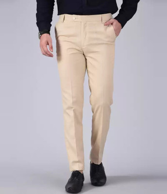 Plus91 Regular Fit Men Cream Trousers