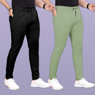 GIBBONTE Slim Fit Men Black, Light Green Trousers
