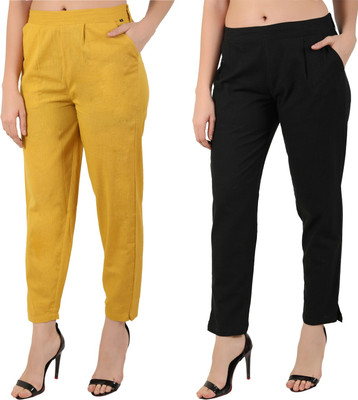 SVK Etail Regular Fit Women Yellow, Black Trousers