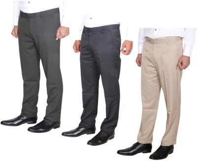 Indistar Regular Fit Men Beige, Grey, Black Trousers