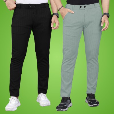 GIBBONTE Regular Fit Men Black, Light Green Trousers