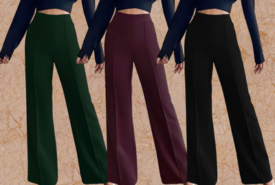 Kasendra Regular Fit Women Green, Maroon, Black Trousers