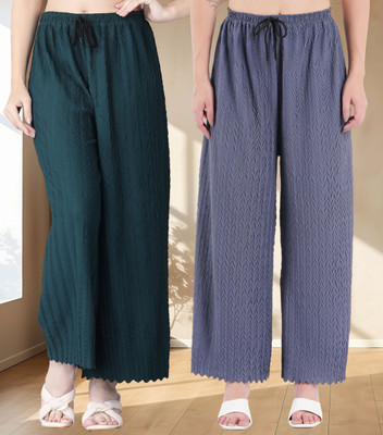 KWSH Regular Fit Women Blue, Light Green Trousers