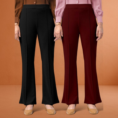 Anitafashion Loose Fit Women Black, Maroon Trousers