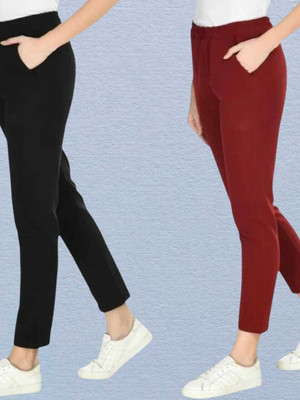 Retailmart Straight Fit Women Black, Red Trousers