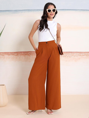 KOTTY Flared Women Brown Trousers