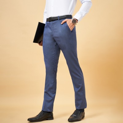 Peregrine by Pantaloons Slim Fit Men Dark Blue Trousers