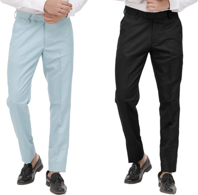 Kundan Regular Fit Men Light Blue, Black Trousers