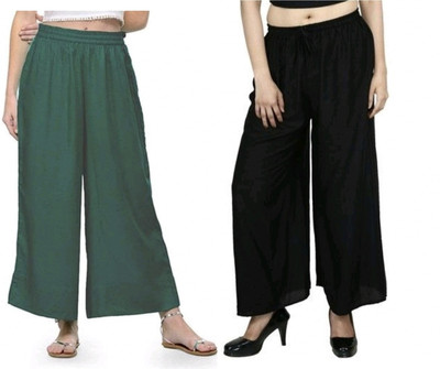 HouseOfCommon Flared Women Green, Black Trousers