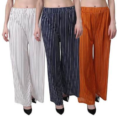 DCLOTHZ Relaxed Women White, Dark Blue, Yellow Trousers