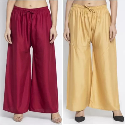 HouseOfCommon Comfort Fit Women Maroon, Beige Trousers