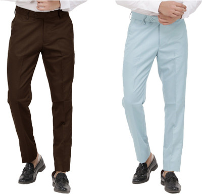 LAHSUAK Regular Fit Men Brown, Light Blue Trousers