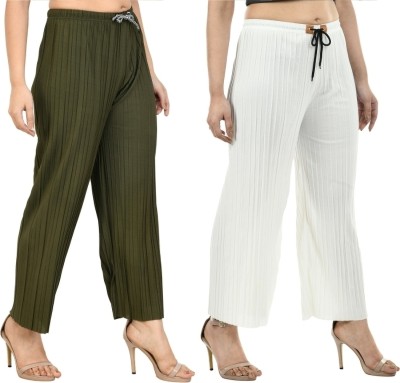 CAYZER Relaxed Women Dark Green, White Trousers