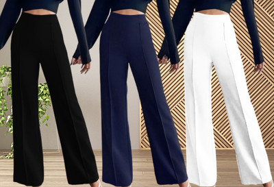 Parona Regular Fit Women Black, Dark Blue, White Trousers
