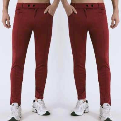 ynam Regular Fit Men Maroon, Maroon Trousers