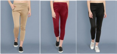 Miraksh Regular Fit Women Beige, Maroon, Black Trousers