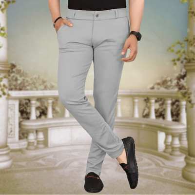 Raienterprises Comfort Fit Men Silver Trousers
