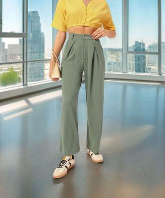 Dressberry Regular Fit Women Green Trousers