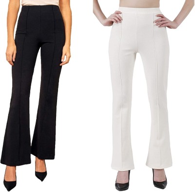 City Fashion Flared Women Black, White Trousers