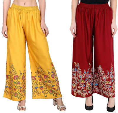 AFFLEON Flared Women Yellow, Maroon Trousers