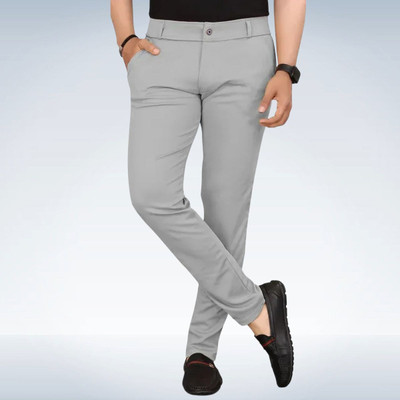 Raienterprises Slim Fit Men Silver Trousers