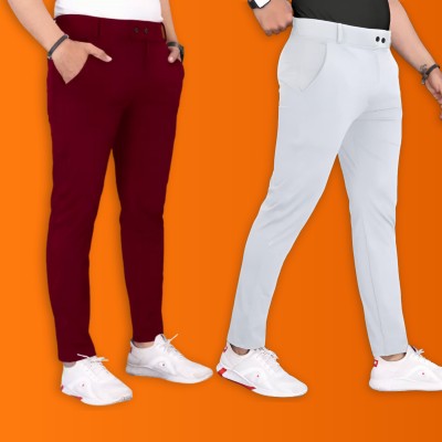 GIBBONTE Slim Fit Men Maroon, Grey Trousers