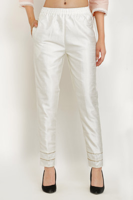 Rodya Slim Fit Women White Trousers