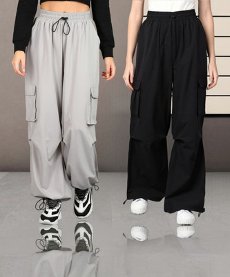 1stLov Loose Fit Women Black, Grey Trousers