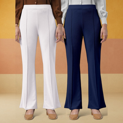 HouseOfCommon Loose Fit Women White, Dark Blue Trousers