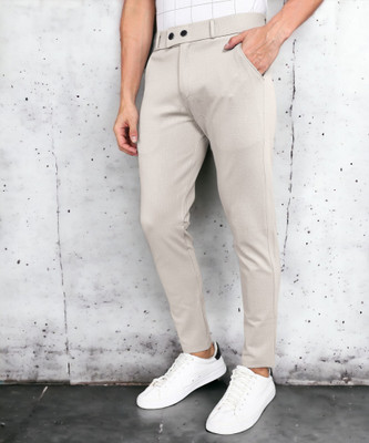 INDICLUB Slim Fit Men Cream Trousers