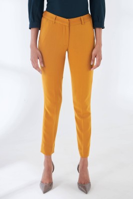 SALT ATTIRE Slim Fit Women Yellow Trousers