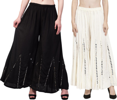 OMAAYA Comfort Fit Women Black, White Trousers
