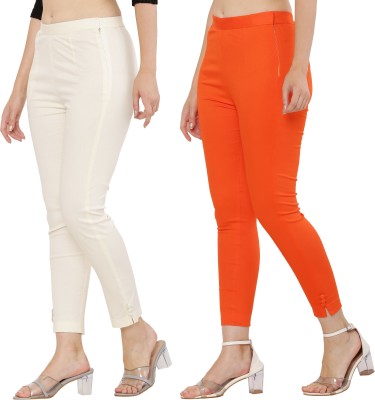 Priya Point Regular Fit Women White, Orange Trousers