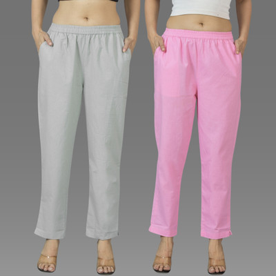 QuaClo Regular Fit Women Grey, Pink Trousers