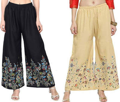 AFFLEON Flared Women Black, Beige Trousers