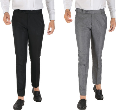 CLAREandCLARA Slim Fit Men Black, Grey Trousers