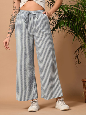 PRETTY LOVING THING Regular Fit Women Blue, Grey Trousers