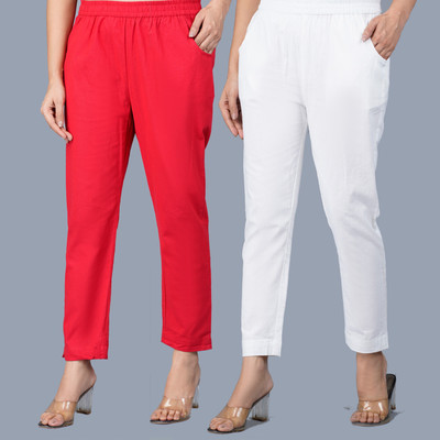 QuaClo Regular Fit Women Red, White Trousers