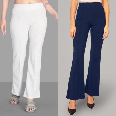 H AND S CLOTHING HOUSE Flared Women White, Dark Blue Trousers