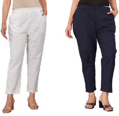 Averill Slim Fit Women White, Blue Trousers