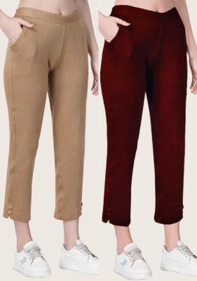 LIVVIE Regular Fit Women Beige, Maroon Trousers