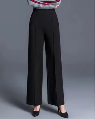 GLADLY Straight Fit Women Black Trousers