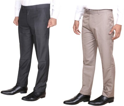 IndiWeaves Regular Fit Men Black, Beige Trousers