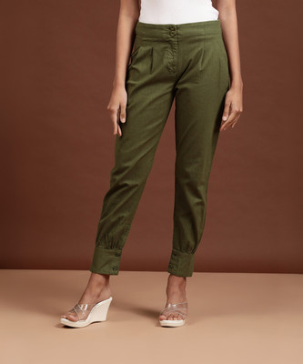 Freehand by The Indian Garage Co. Tapered Women Green Trousers