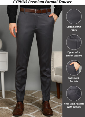 CYPHUS PREMIUM Slim Fit Men Grey Trousers