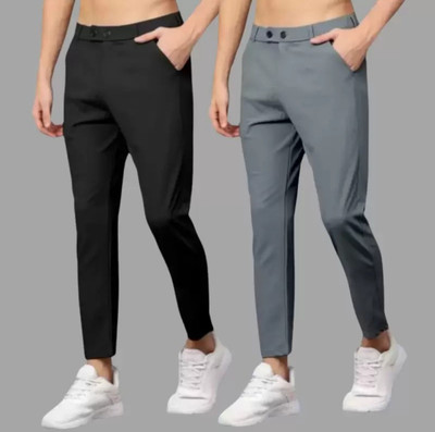 JKGARMENTS Regular Fit Men Black, Grey Trousers