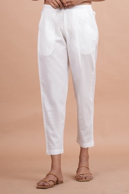 The Nayahika's Slim Fit Women White Trousers