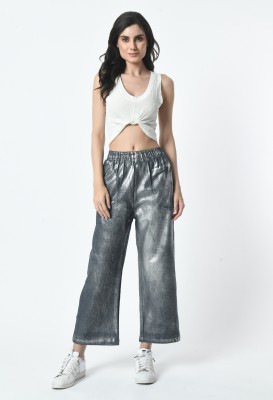 asroj Straight Fit Women Silver Trousers